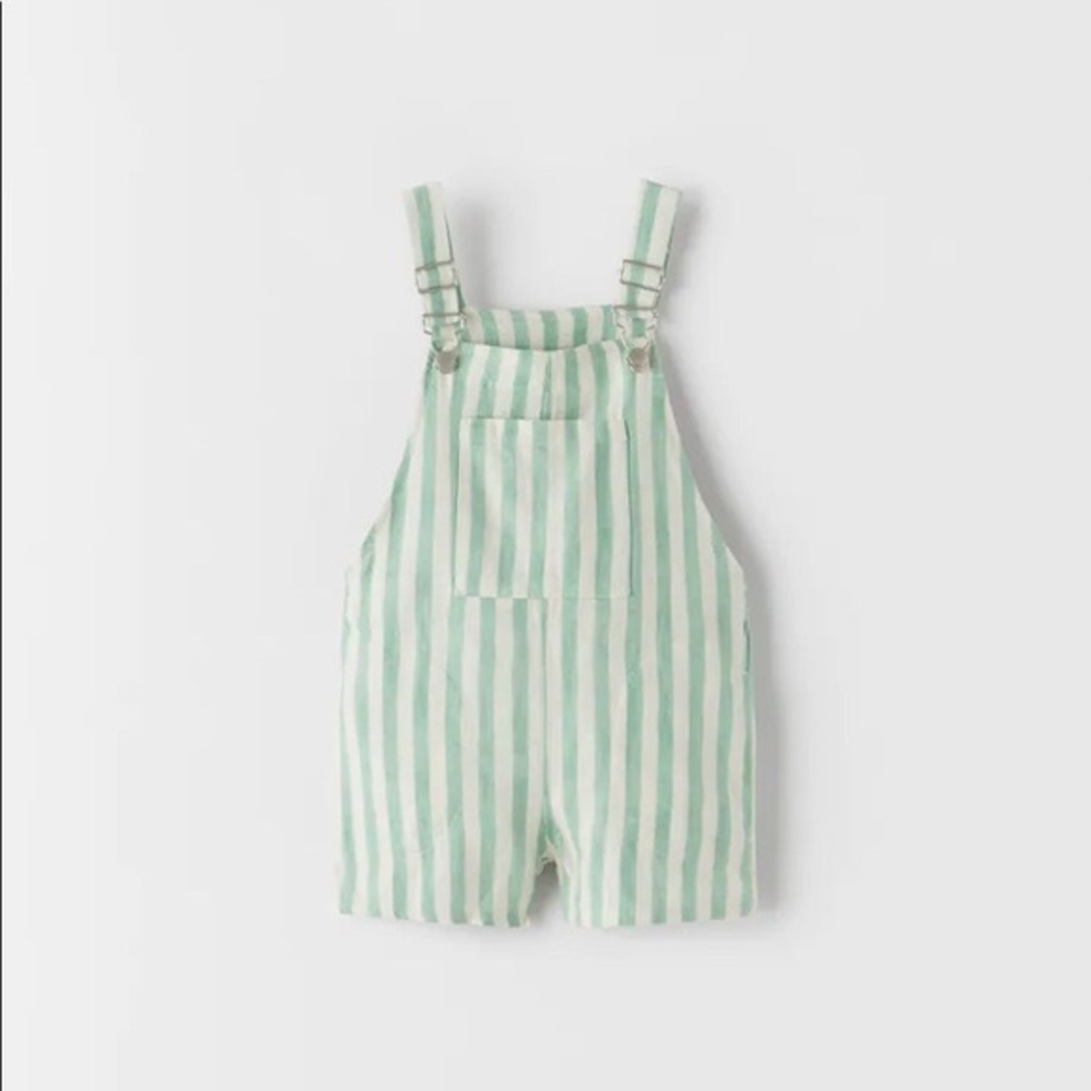 Zara Kids Striped Linen Overalls Shorts